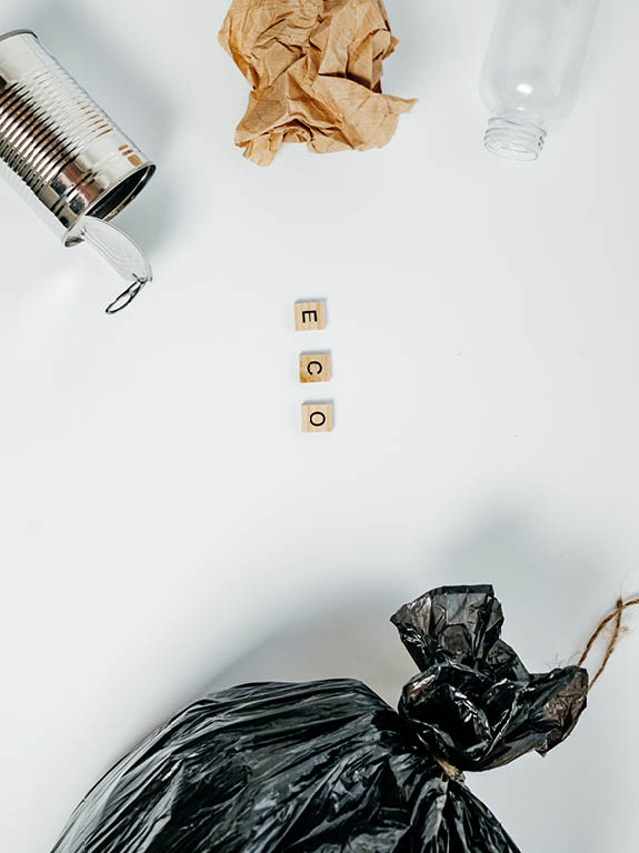 Sorting of garbage types. Waste management concept On White Background, Top View